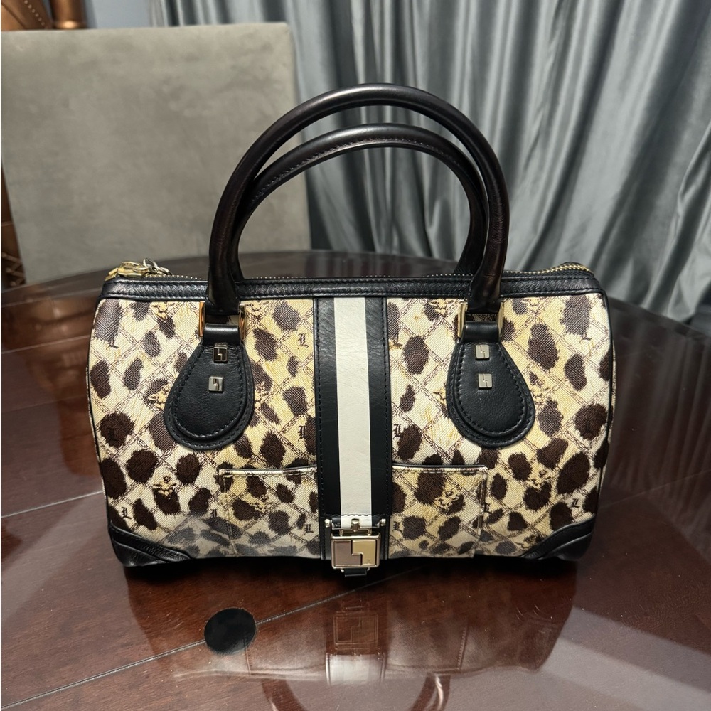Leopard Print Handbag with Black Accents